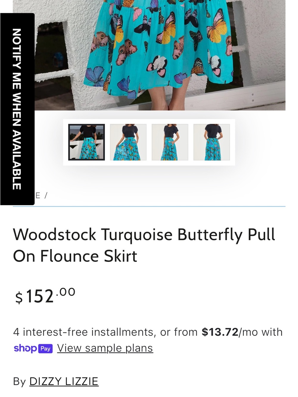 Dizzy-Lizzie Woodstock Turquoise Butterfly Flounce Skirt - Picture 6 of 9